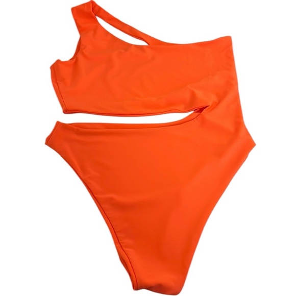 Women's Neon Coral One Piece Cutout Summer Swimsuit No Padding Size Large - Picture 1 of 5